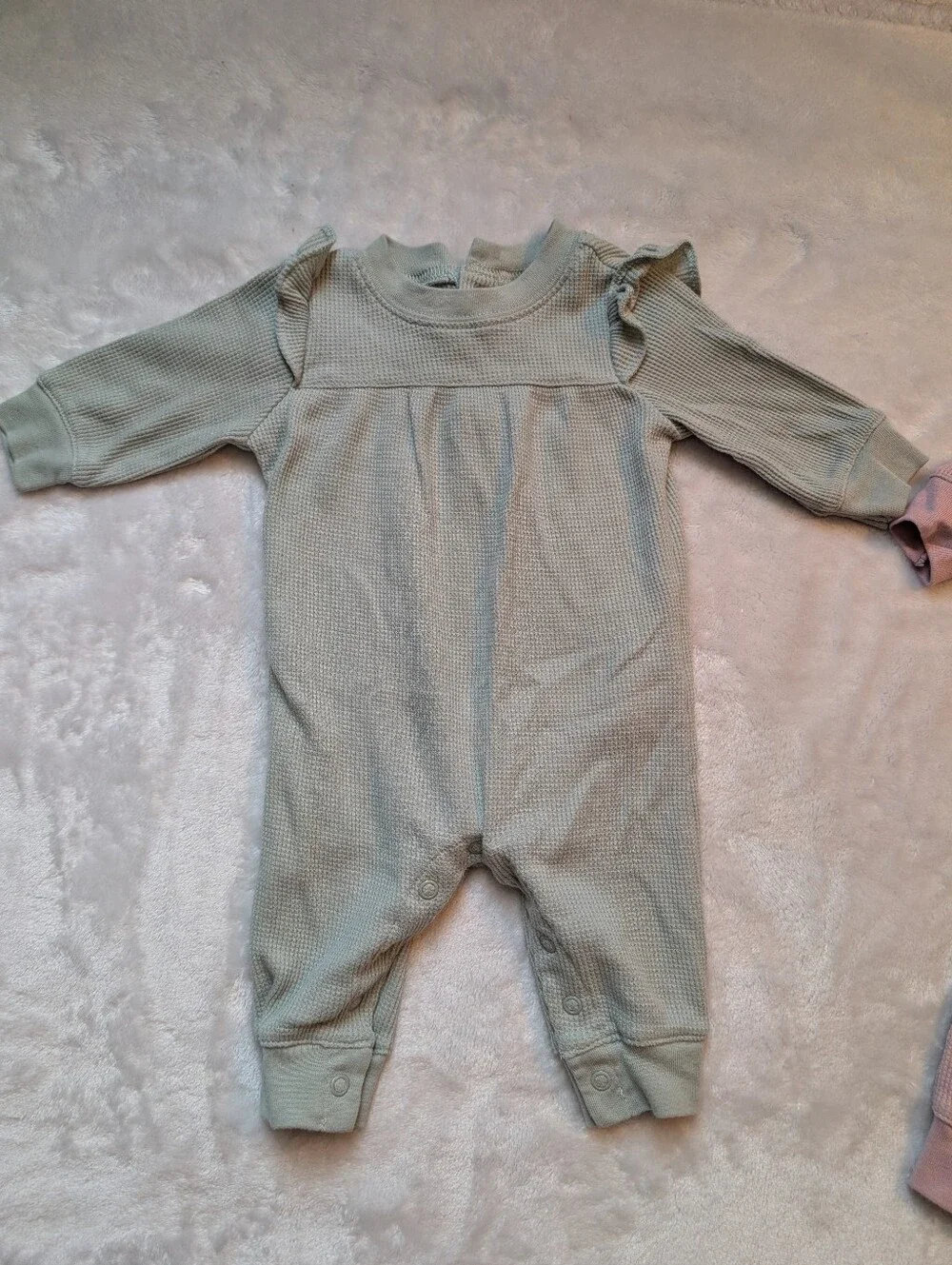 Carter's Baby Girl 3M Waffle Knit Romper Bundle 2-Piece Pink & Sage 3 Months VGU